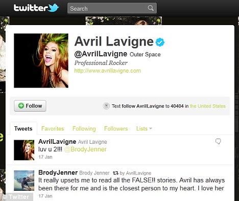 As seen in this Twishot of Avril's profile Brody Jenner slammed reports
